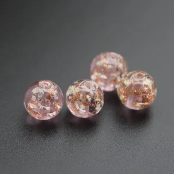 10SZT 8 mm 10 mm 12 mm kolor Różowy Świecące szklane koraliki Lampwork ręcznie wewnętrzna błyszczący puder Luźne koraliki do tworzenia biżuterii  5
