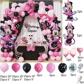 147шт Disney Mickey Minnie Mouse Tematyczne Dekoracje Na imprezy Minnie Фольгированные Balony Różowo-Czerwone Różowe Balony, Wystrój na Przyjęcia Urodzinowe Dziewczyn  5