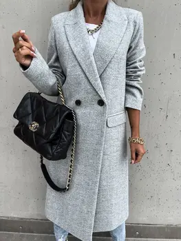 2021 popularne jesienno-zimowy płaszcz z długim rękawem do garnituru, kobiecy płaszcz  5