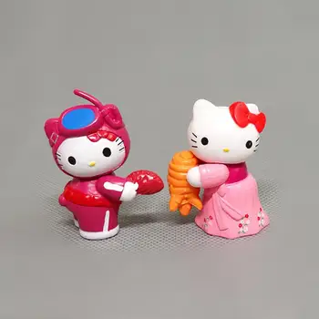 Anime Figurki Kt Cat My Melody Kawaii Doll Japoński Mini Komplet Zestaw 8 PVC Materiał Figurki Kolekcja Słodkie Prezenty  5