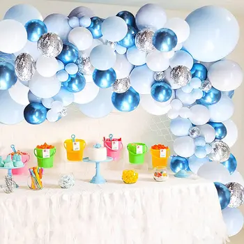 Baby Boss Niebieski Balon Garland Łuk Zestaw Biały Srebrny Konfetti Latex Balon na baby shower Urodziny Tle Ozdoba  10