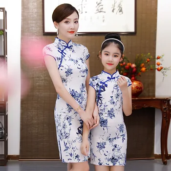 Chiński tradycyjny Styl Cheongsam Dla Dziewczyn i Kobiet, Letnie Nowe Bawełny Lniany Strój Księżniczki Ципао  5