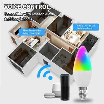CoRui Tuya Wifi Inteligentna Żarówka E14 RGB W C Świeca Led Lampa z Regulacją Jasności Smart Life Aplikacja Zdalne Sterowanie Działa z Alexa Google Home  10