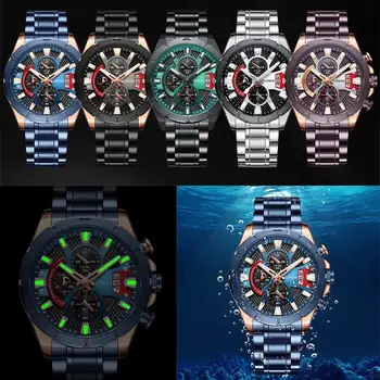 CURREN Nowe Modny Zegarek dla Mężczyzn Dorywczo Świecące Czarne Zegary z Zielonym Tarczy z Paskiem ze Stali Nierdzewnej Chonograph Zegarek  10