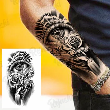 Czarne Kolce Maori Tymczasowe Tatuaże Dla Mężczyzn I Dorosłych Realistyczny Totem Kompas Kwiat Róży Oczu Fałszywy Tatuaż Naklejka Ręka Noga Tatuaż  5