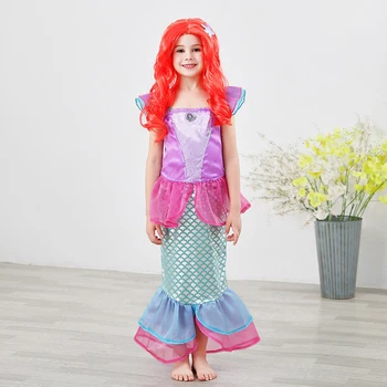 Disney Dziewczynka Księżniczka Cute Syrenka Ariel Strój Dla Dzieci Cosplay Niezwykły Kostium Rury Odzież Dla Dzieci Na Urodziny Sukienkę  3