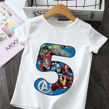 Disney Super Fajne Urodziny Numer 1 2 3 4 5 6 7 8 9 Rysunek 2022 Letnia Dziecięca koszulka Koreańska Wersja Dla chłopców Ładny t-shirt z Człowiekiem-Pająkiem  10