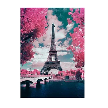 DIY 5D diamentowa obraz krajobraz 'Eiffel tower' okrągły rhinestone haft kolorowy haftu dekoracji domu  5