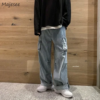 Dżinsy Męskie Temat Vintage Spodnie Cargo Harajuku Ze Sztucznymi Kieszenie Szerokie Jeansowe Meble Ubrania Dla Mężczyzn Letnie Proste Codzienne  10