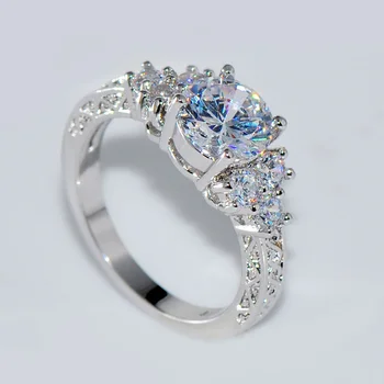 Eleganckie Modne Obrączki srebrna dla Kobiet, Modne Białe Pierścienie z Kryształów Cyrkonu, Rocznicowe Ślubne zestaw Biżuterii dla Nowożeńców  5