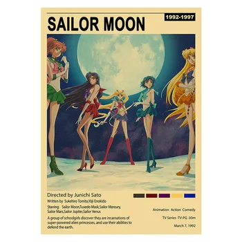 Japońskie Anime Sailor Moon Ozdoby Malarstwo Retro Kraft Papier Plakaty Z Postaciami Z Kreskówek Bar Ściany Książki O Sztuce Zdobienia Wystrój Domu Malarstwa  10