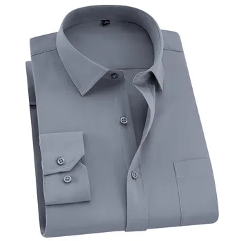 Koszula Z Długim Rękawem Firmy Smart Casual W Jednolitym Kolorze Саржевая Odzież Męska Slim Koszula  5