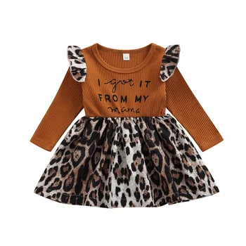 Lioraitiin 0-24 m Sukienka Dla Dziewczynek z Długim Rękawem, Okrągłym Dekoltem i Ruffle, ze wzorem skóry leoparda Sukienka na Blizny z blachy Trapezowej Podszewką, Wolna Jesienna Odzież  10