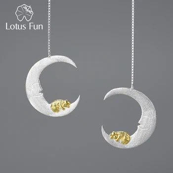 Lotus Fun Sweet Dream Mały Szczeniak i Księżyc Długie Wiszące Kolczyki Dla Kobiet Ze Srebra Próby 925 Pies Luksusowe Biżuteria 2022 Nowy Trend  3