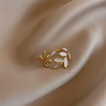 Luksusowe Złote, Kolorowe Liście W Kształcie Liści Otwarte Pierścienie Dla Kobiet Koreański Moda Regulowany Pierścień 2022 Nowy Projekt Poprawiny Biżuteria  5