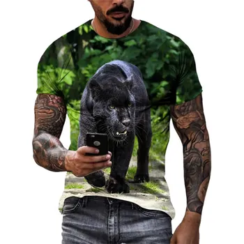 Modne Popularne Nowe koszulki z wizerunkiem Pantery, Letnie Trendy Męskie Codzienne Piękne t-Shirty z Krótkim Rękawem i 3D Print Zwierząt, t-Shirty z Długim rękawem, Bluzki  0