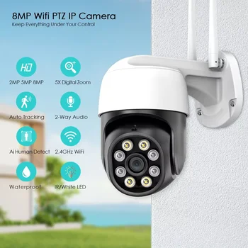 NEW2023 4K 8MP PTZ WiFi Kamera IP Zewnętrznego Bezprzewodowego Monitoringu 5-krotny Zoom Cyfrowy Automatyczne Śledzenie Noktowizor CCTV Security C  5