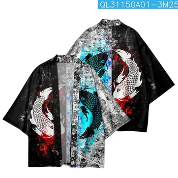 Nowa dostawa, Męskie Koszule-swetry Yukata, Meble, Odzież Oddziału Cosplay, Bluzki W Stylu Japońskim Kimono W stylu Patchwork Z Nadrukiem Karpia I Szorty  5