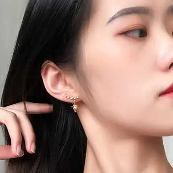 Nowa Koreańska Moda Kolor Srebrny Prosty Utorować Kryształ Rhinestone Gwiazda Kolczyki Róże Dla Kobiet Słodki Romantyczny Ślubny Biżuteria Prezent  10
