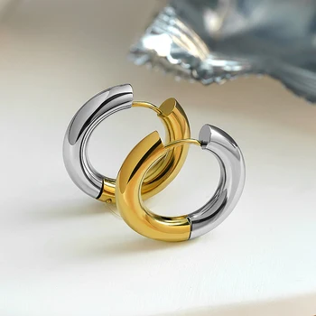 Nowe Złote Srebrne Okrągłe Metalowe Kolczyki-Pierścionki dla Kobiet, Koło, Duże Proste Temperamentu Mody Biżuteria Prezent  10