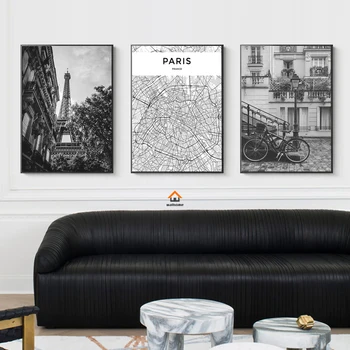 Nowojorski, Miejski Krajobraz Brooklyn Bridge Paryska Wieża Plakat Czarno Białe Płótno Malarstwo Ścienne Artystyczne Obrazy Nowoczesne Dekoracje Do Domu  5