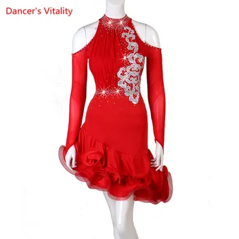 Nowy Łacina Taniec Sukienka Kobiety Dziewczyny Czarny Z Długimi Rękawami Łacina Taniec Stroje Dla Kobiet Diament Łacińskie Sukienki Dla Dziewczynek Konkurs  5