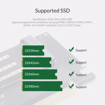 ORICO PCI-E Express i M. 2 M-key Interfejs SSD M. 2 NVME dla PCI-E 3,0x16 Gen3 Przekonwertować mapy Wsparcie 2230-2280 Rozmiar super szybkie porty mapa  10