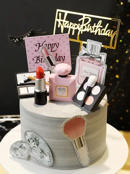 Perfumy, Szminka Podstawa Ciasto Topper Mama Kiedykolwiek Kosmetyki Dekoracja Tortu dla Lady Kobieta, wszystkiego najlepszego Z Okazji Urodzin Deser Wystrój  10