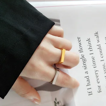 QMCOCO Koreańskie Srebrny Otwarte Regulowany Pierścień INS Minimalistyczne Geometryczna Kwadratowy Gładki Pierścień Do Twarzy W Stylu Punk Mody Biżuteria Akcesoria  5