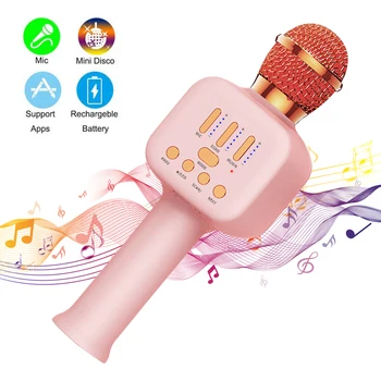 Stylowy mikrofon z Różowego złota, Bezprzewodowy karaoke mikrofon, Wysokiej jakości dźwięk BT 5.0 z neonów, Kompatybilny z Android PC z systemem IOS  5