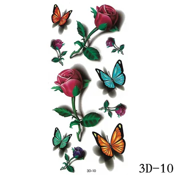 Tymczasowe Tatuaże Naklejki 3D Motyl Kwiat Róża Kobiety tatuazy Tatuaż Naklejka Wodoodporna, Wytrzymała Pióro Style Tatuaż Narzędzia  5