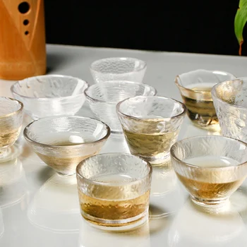 W japońskim stylu Handmade Чеканное Szkło Mała Filiżanka Filiżanka Do Sake Kryształowy Złoty Punkt Kung-fu Serwis do herbaty Tea Szklany Kubek  2