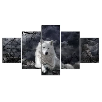 Wydrukowane 5 szt. Zwierzęta Biały wilk płótnie obraz wystrój domu ściany sztuki obraz do salonu plakaty i druki Artystyczne Pracy  10