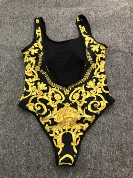 Złoty strój Kąpielowy z kwiatowym Nadrukiem Dla Dziewczyn, Sexy Bikini Z Pop-Nadrukiem, Damskie stroje Kąpielowe, Stroje, Klasyczny Zestaw do pływania  5