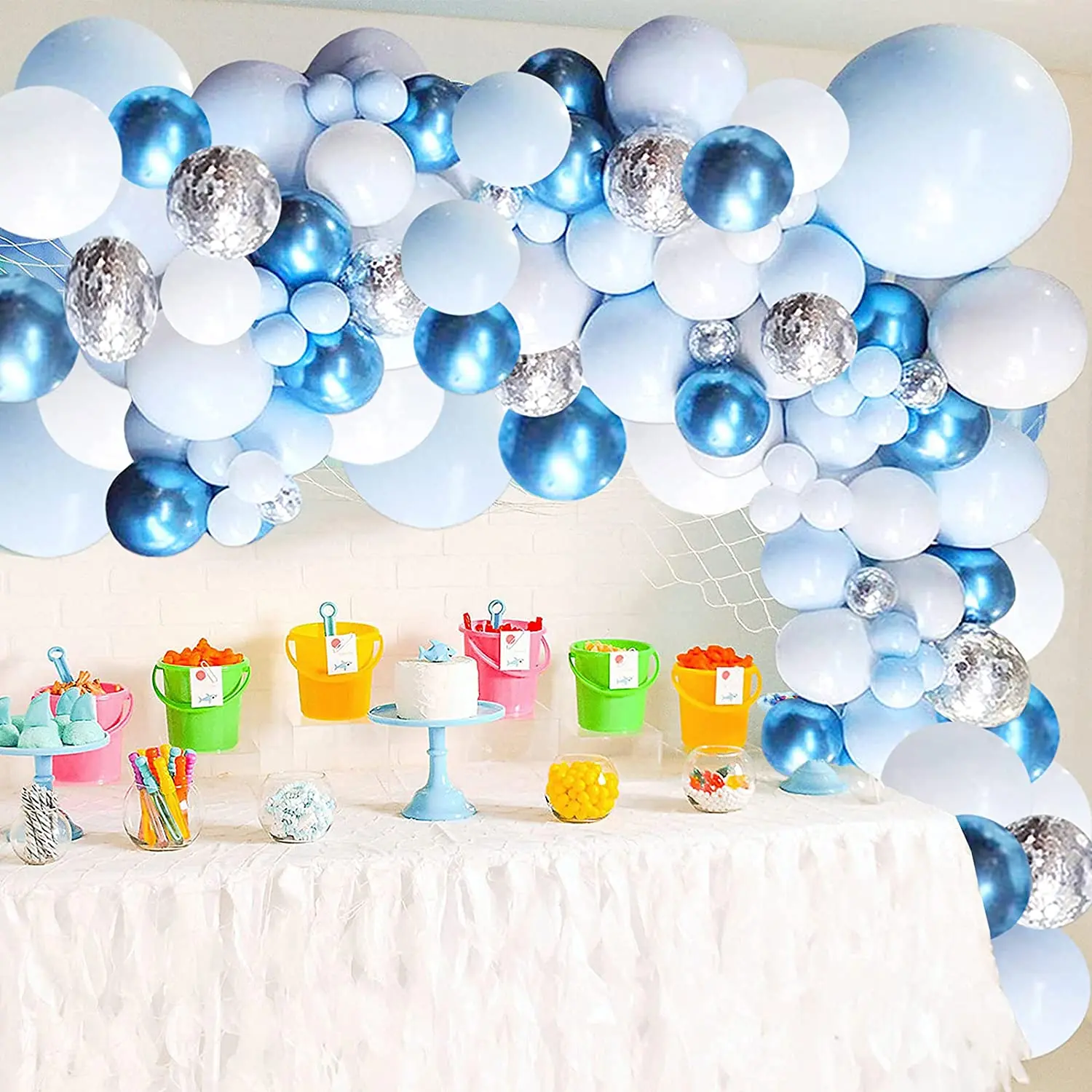 Baby Boss Niebieski Balon Garland Łuk Zestaw Biały Srebrny Konfetti Latex Balon na baby shower Urodziny Tle Ozdoba