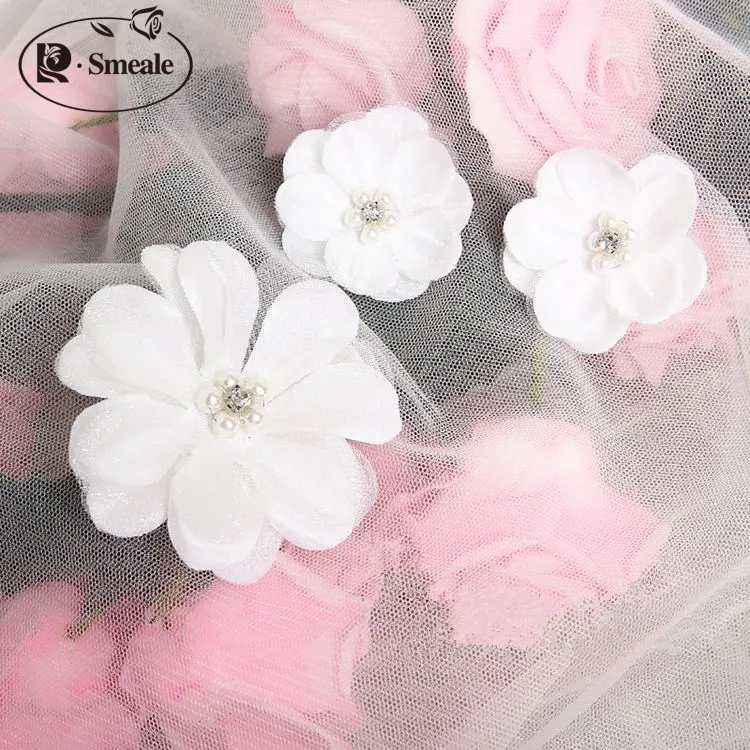 10 szt., Nowy kapelusz z Kwiatami ręcznie, Ślubny stroik z Kwiatów, Biały Plus Diamentowe Perłowe Kwiaty RS775