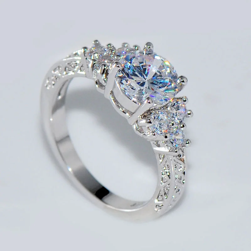Eleganckie Modne Obrączki srebrna dla Kobiet, Modne Białe Pierścienie z Kryształów Cyrkonu, Rocznicowe Ślubne zestaw Biżuterii dla Nowożeńców