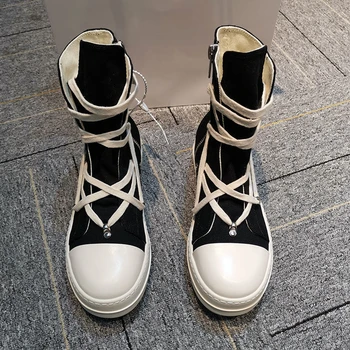 2022, Nowe stylowe damskie buty do biegania z wysokiej piszczelą na zamek, casual Torba buty na płaskiej podeszwie, męskie uliczne luksusowe buty w stylu hip-hop, czarne buty sznurowane do kostki  5