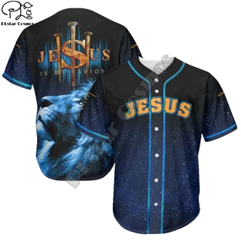 Chrześcijańskie Dziecko Boga Zbawiciel Jezus Lew Retro Tatuaż 3DPrint Letnie Baseball Shirt Jersey Śmieszne Codzienne Unisex Z Krótkim Rękawem X1  5