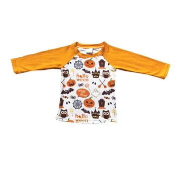 Wysokiej jakości Odzież dla Dzieci w magazynie Pomarańczowy Kolor z Długim Rękawem Dla Chłopców Koszulka Raglan z Dyni, Top z Duchem na Halloween  5