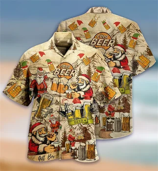 Świąteczna Koszulka Santa Claus 3d Hawajska Koszula Dla Mężczyzn Codzienny Luźny Top Z Krótkim Rękawem 5xl Bałwan Wzór Koszulki Męskie  5