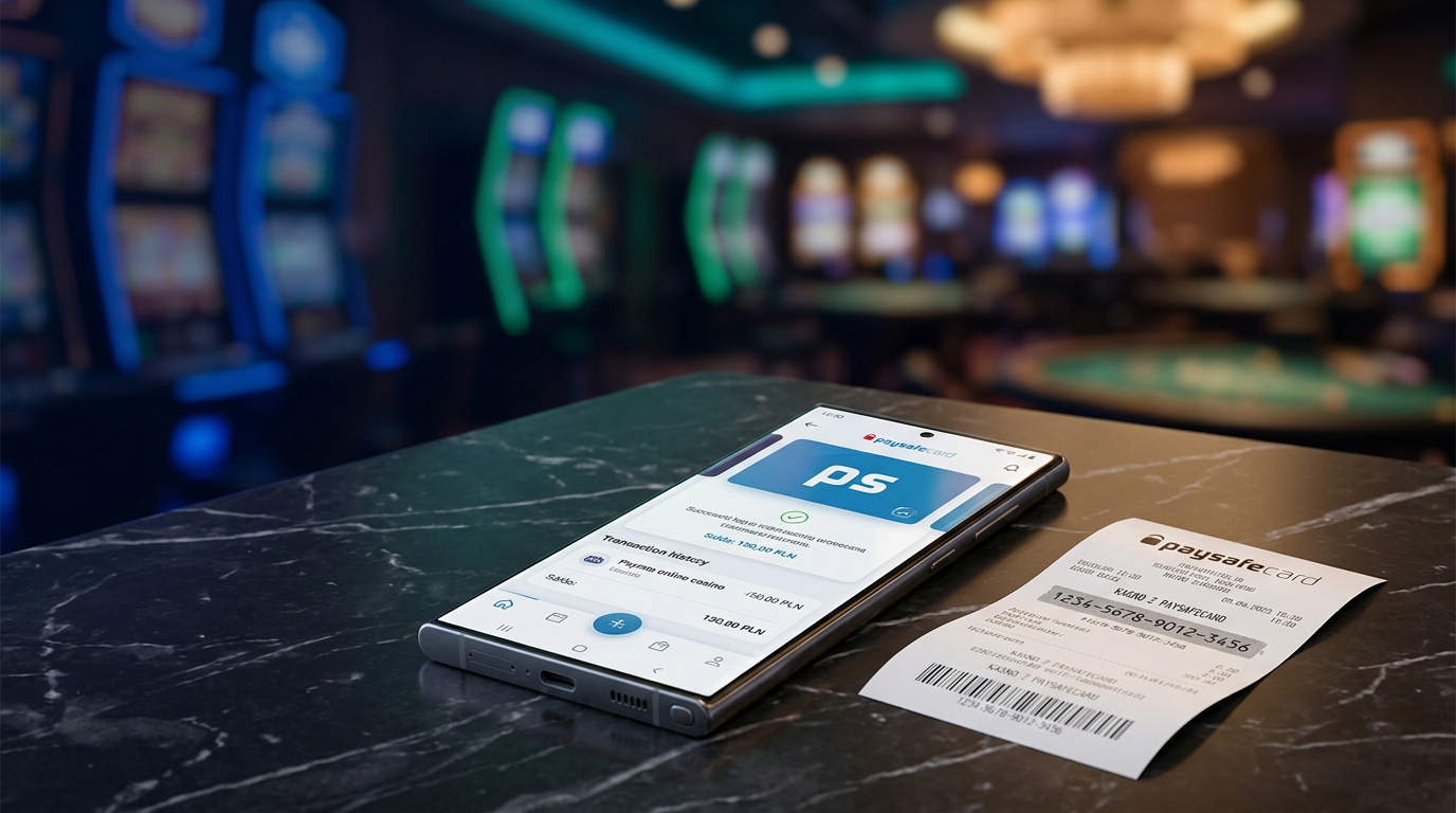 Smartfon z aplikacją Paysafecard i kuponem PIN na eleganckim biurku